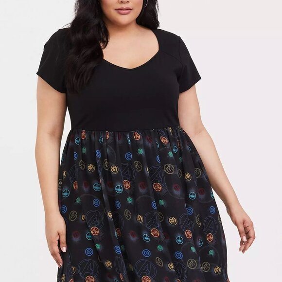 Torrid Her Universe Marvel Avengers Endgame Skater Mini Black Dress Chiffon2X - Picture 2 of 9